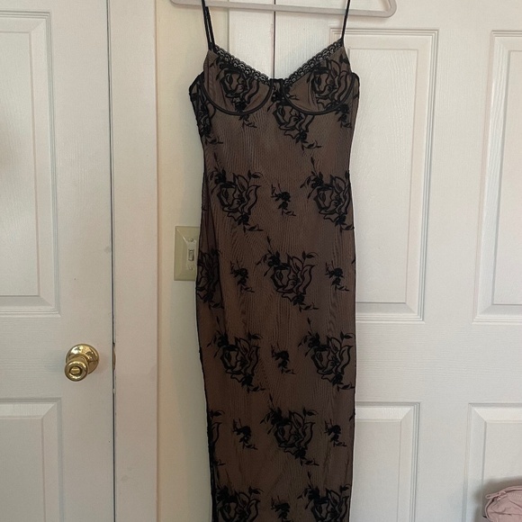 Meshki Embroidered Mesh Midi Dress- Black - Picture 2 of 2